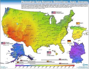 This graphic colorfully illustrates the solar power we have in the US compared to the two European leaders